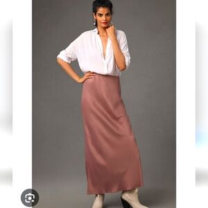 Anthropologie Dusty Rose Satin Maxi Skirt